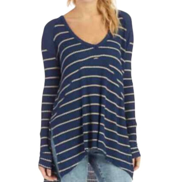 Free People Sunset Park Striped V-Neck Long Sleeve Casual Tunic Top Blue XS - Picture 1 of 10